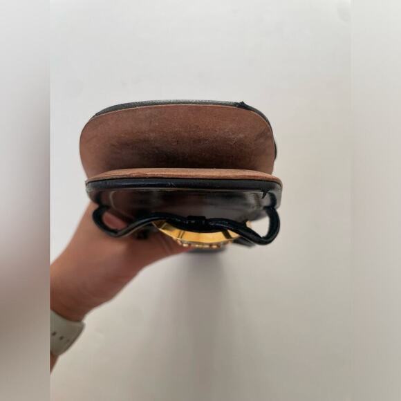 Prada Heeled Sandals Gold Logo Black Leather T Strap Flip Flop Slides EU 41 - Picture 8 of 10